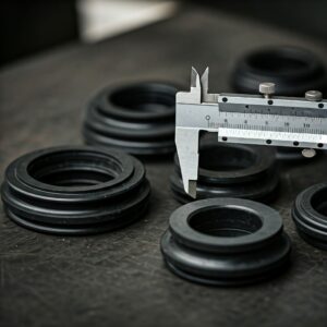 Die Cut rubber washers being measured